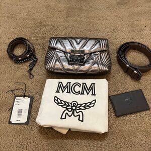 MCM Patricia Quilted Leather Belt Bag/Crossbody Berlin Silver w/Orig. Dust Bag